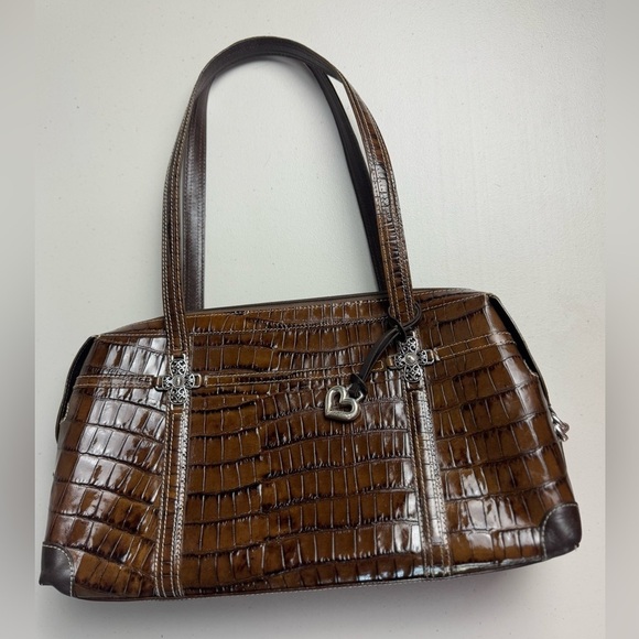 Brighton Crocodile Print Embossed Brown Leather Bag - Picture 1 of 9